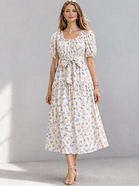 The Great Moonstone Floral Prairie Midi Dress NWT Size M Belted Tiered Cotton